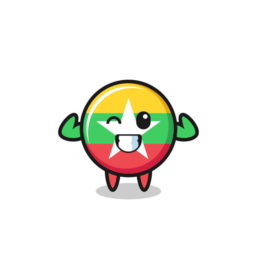 the muscular myanmar flag character is posing showing his muscles vector