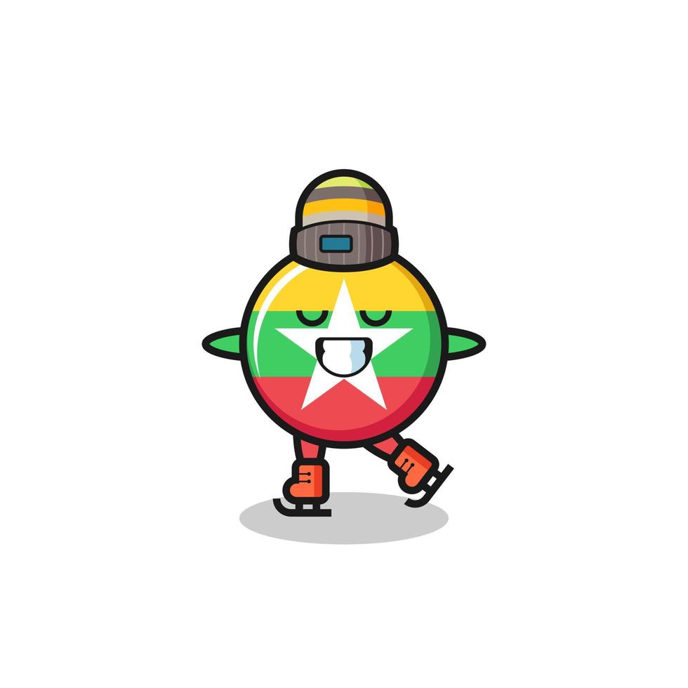 myanmar flag cartoon as an ice skating player doing perform vector