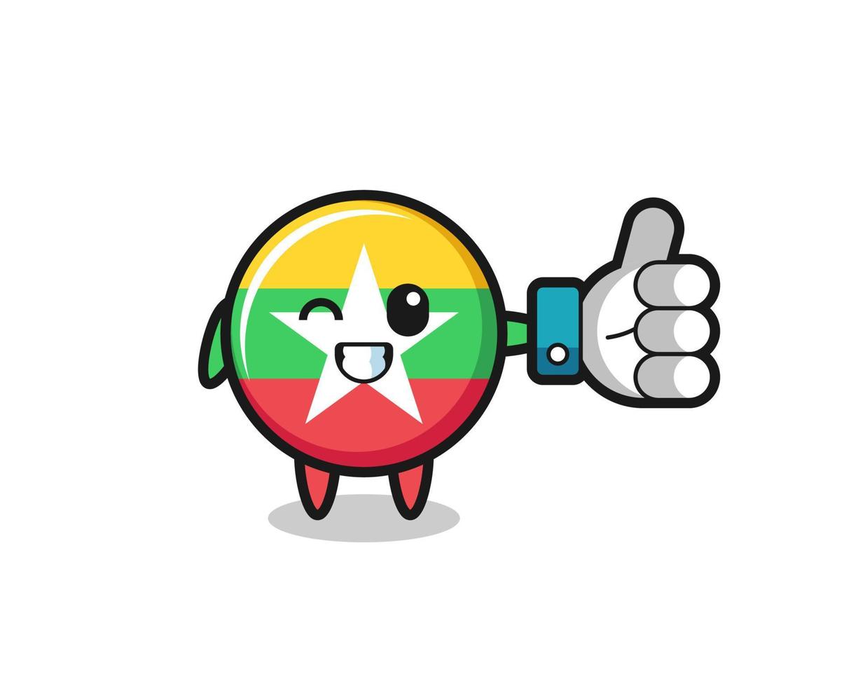 cute myanmar flag with social media thumbs up symbol vector