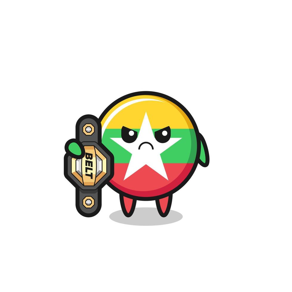 personaje de la mascota de la bandera de myanmar como luchador mma con el cinturón de campeón vector