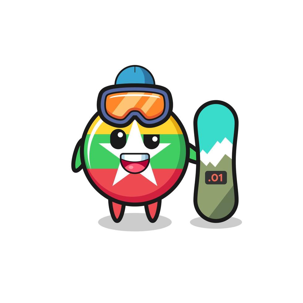 Illustration of myanmar flag character with snowboarding style vector