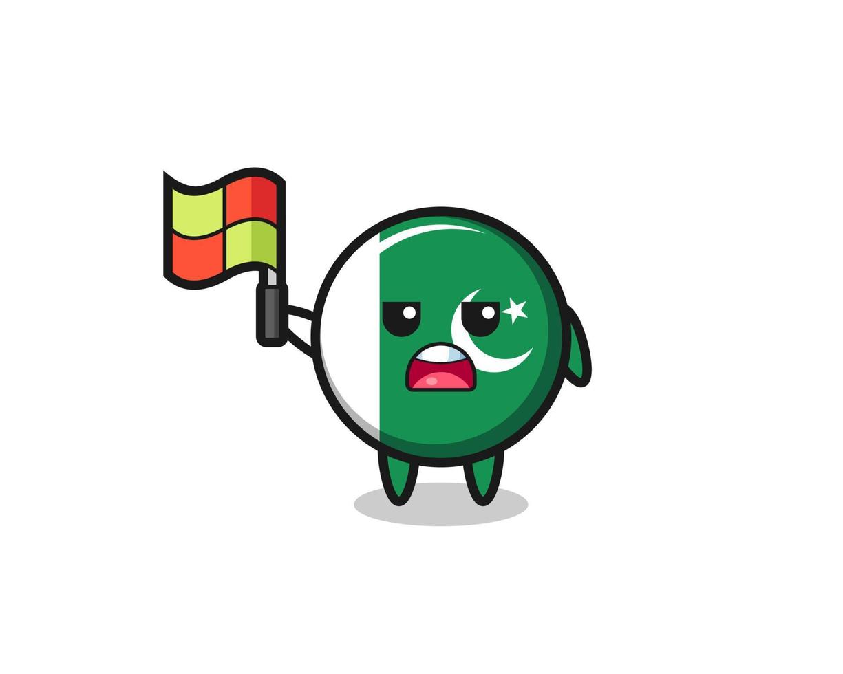 pakistan flag character as line judge putting the flag up vector