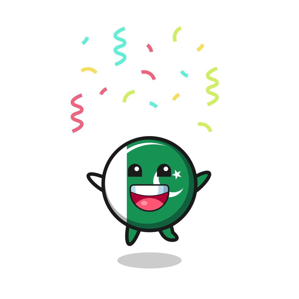 happy pakistan flag mascot jumping for congratulation with colour confetti vector