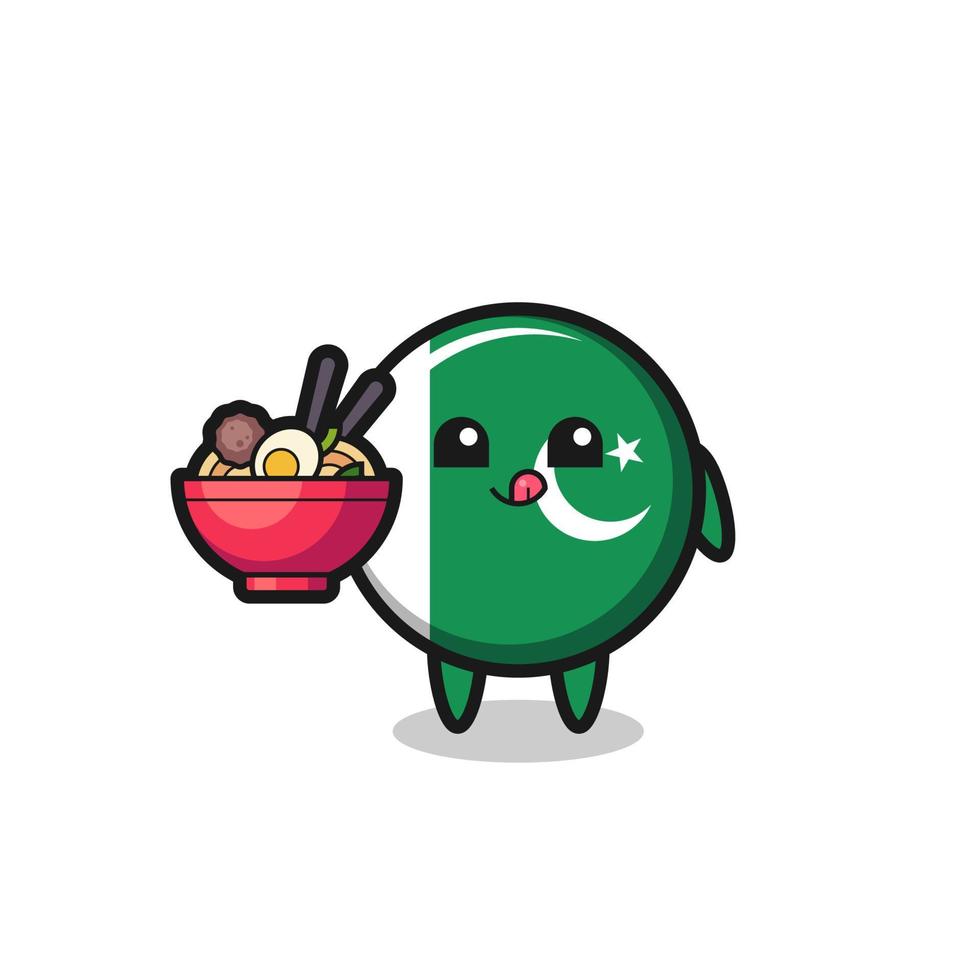 lindo personaje de la bandera de pakistán comiendo fideos vector