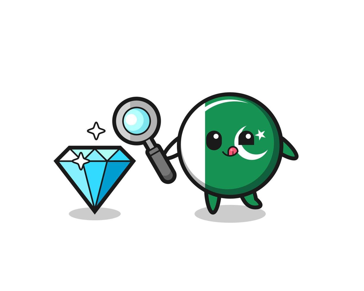 pakistan flag mascot is checking the authenticity of a diamond vector