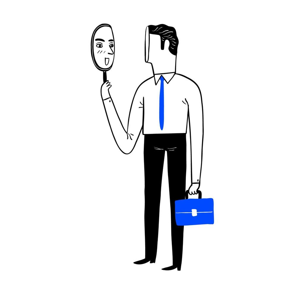 Self centered man suffering from narcissism. Smiling man looking at herself in mirror. vector