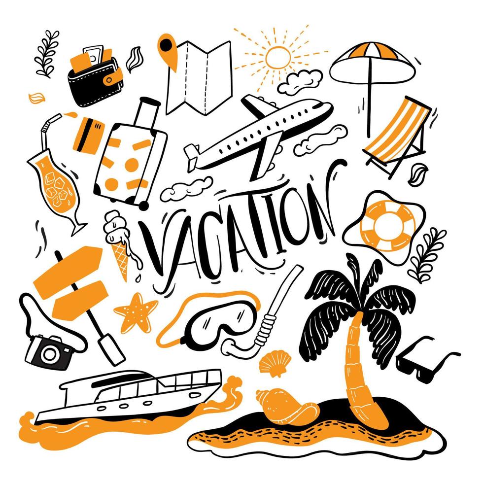 Collection of adventure tourism, travel abroad, summer vacation trip vector