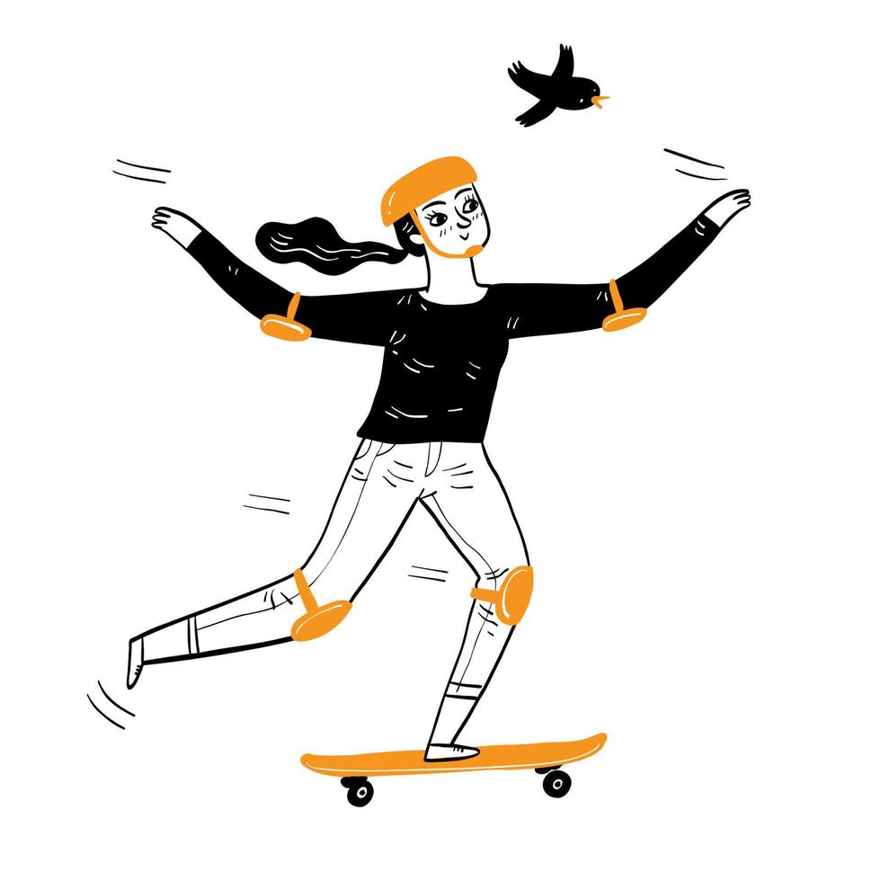 Pretty girl relaxing skateboarding vector