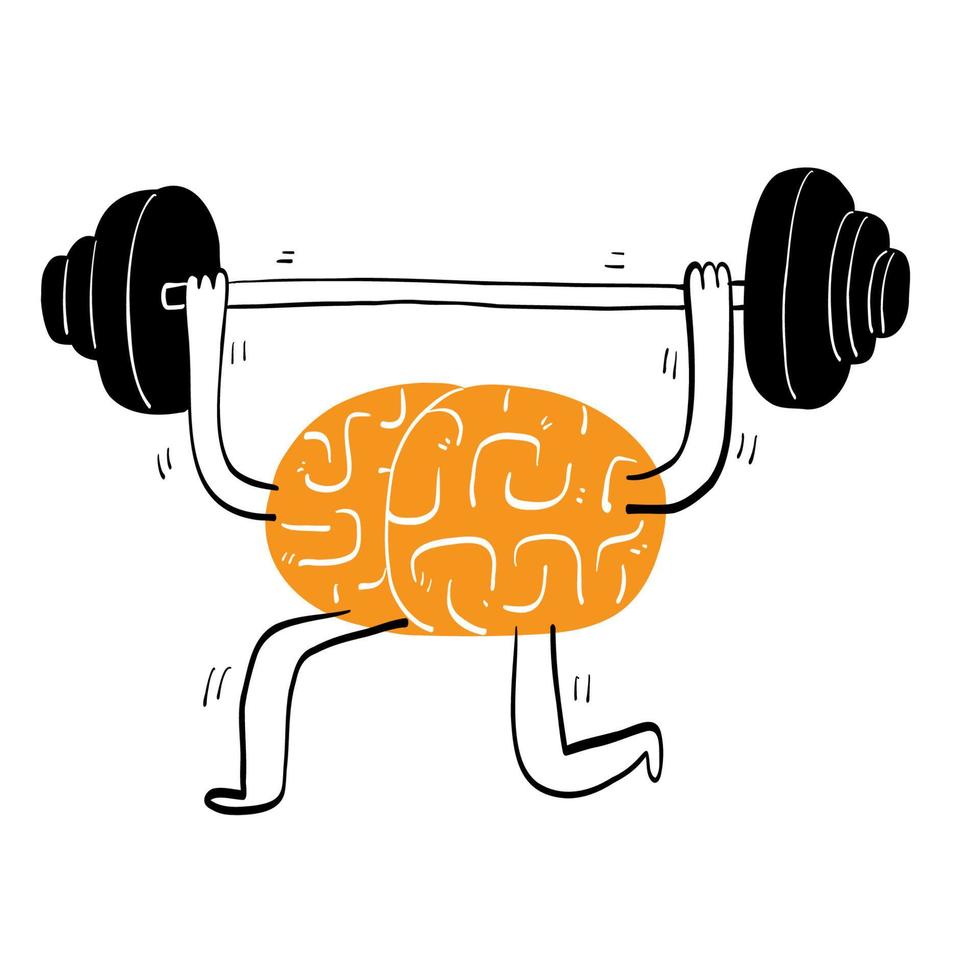 Conceptual the brain lifting a barbell for exercise, vector