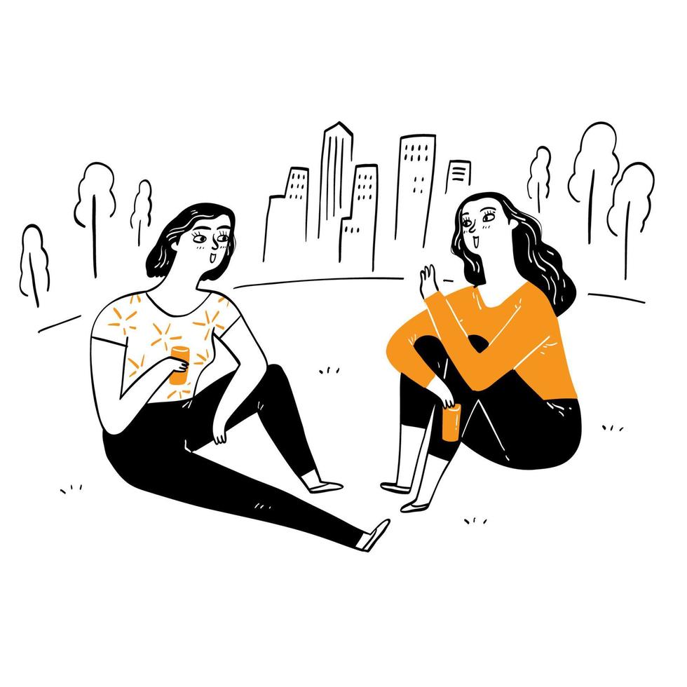 Pretty girl and best friend Relax and talking in the park vector