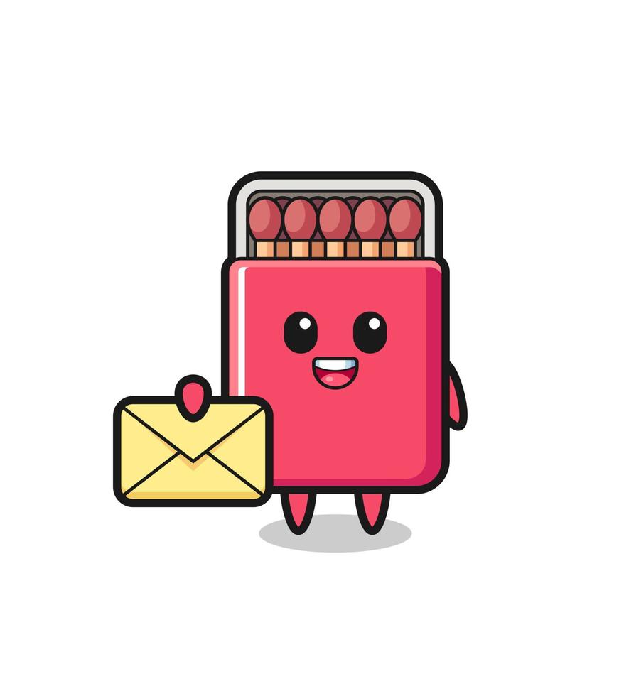 cartoon illustration of matches box holding a yellow letter vector