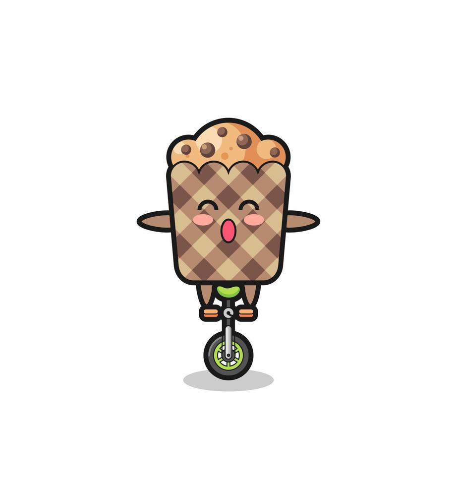 The cute muffin character is riding a circus bike vector