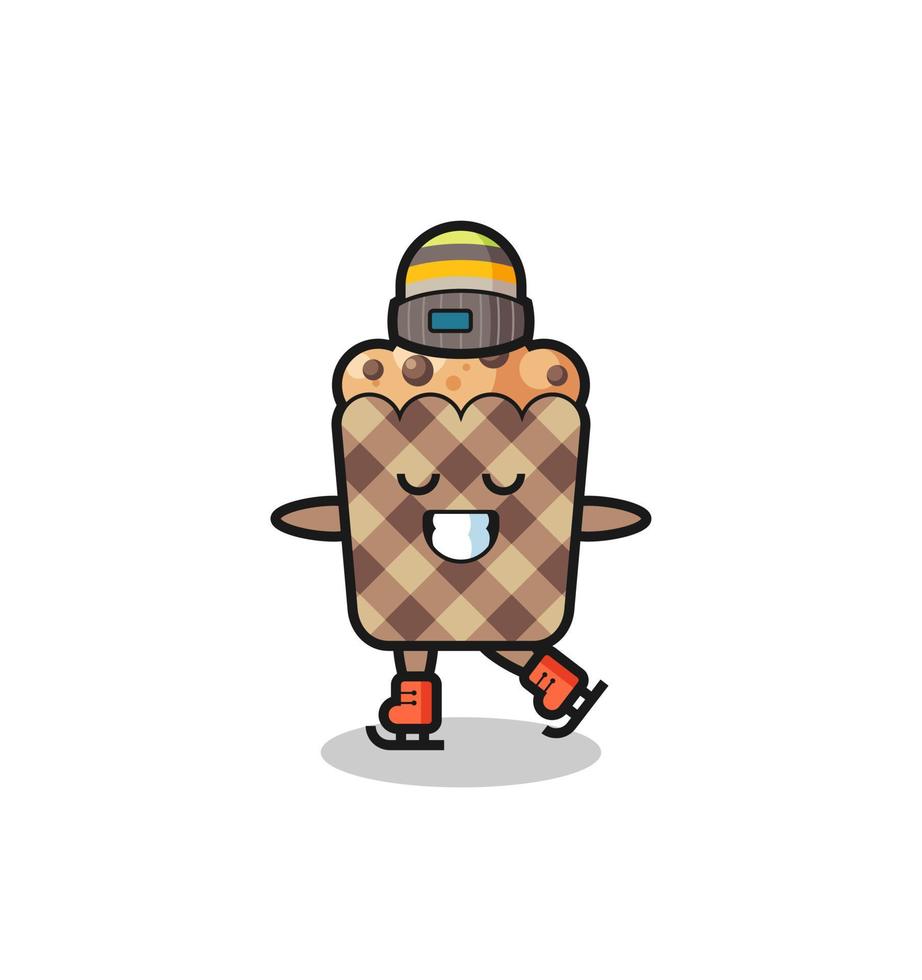 muffin cartoon as an ice skating player doing perform vector