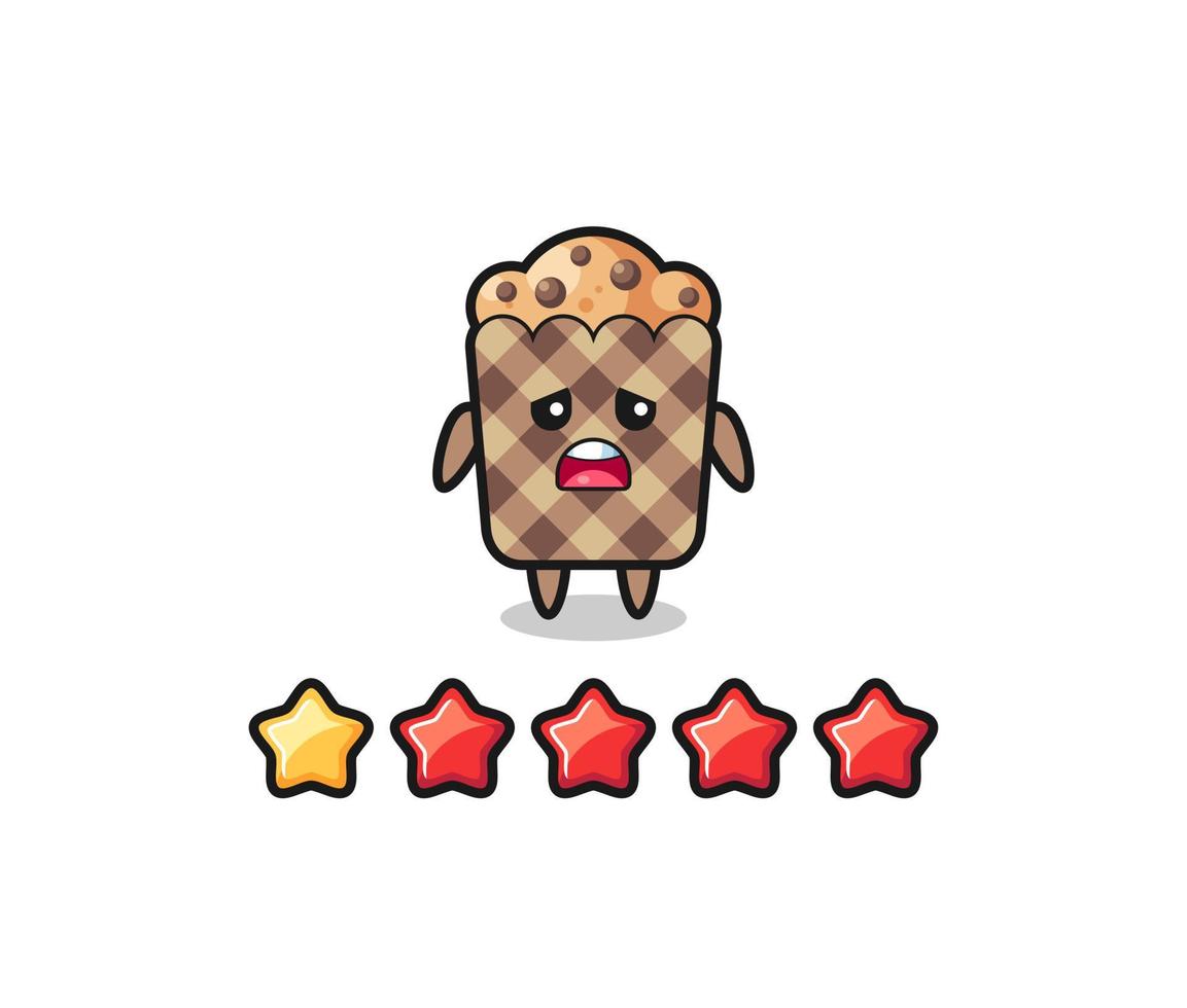 the illustration of customer bad rating, muffin cute character with 1 star vector