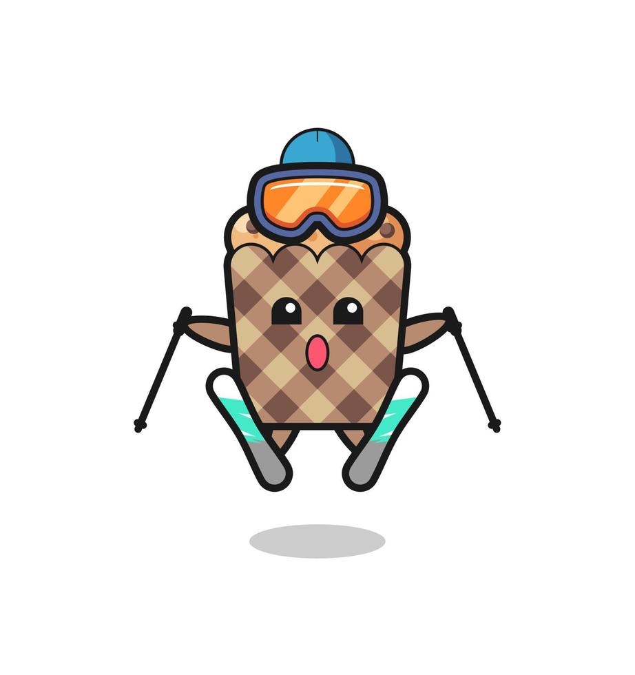 personaje de mascota muffin como jugador de esquí vector