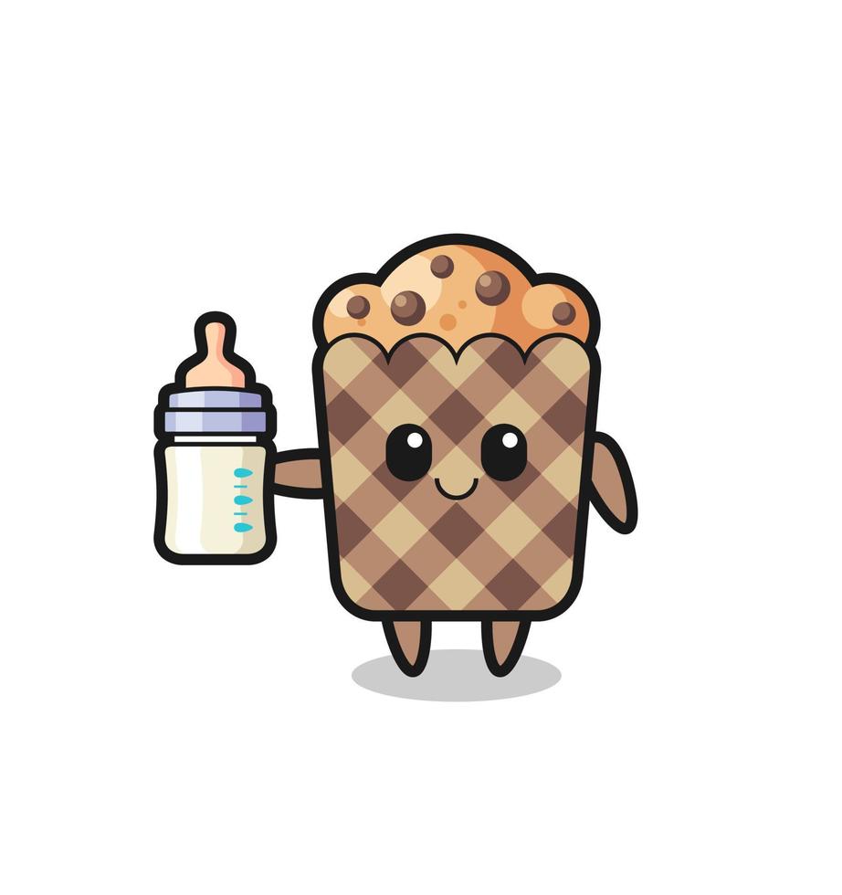 baby muffin cartoon character with milk bottle vector