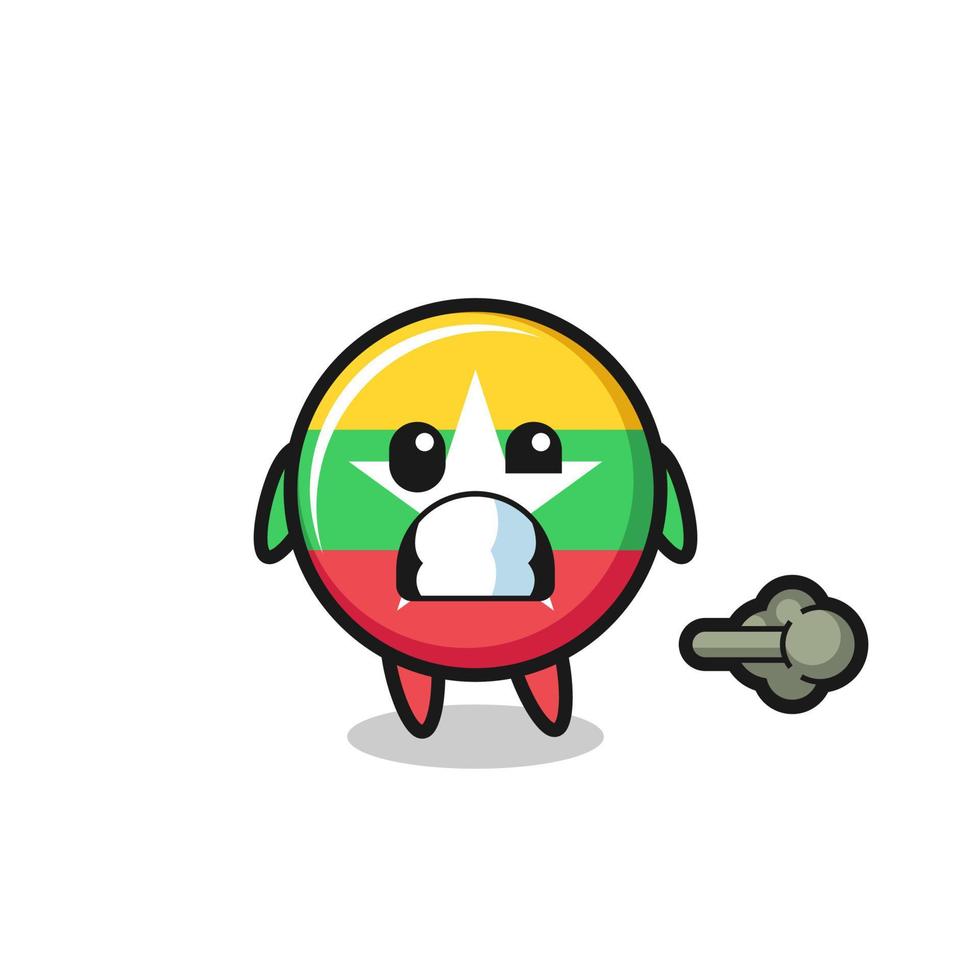 the illustration of the myanmar flag cartoon doing fart vector
