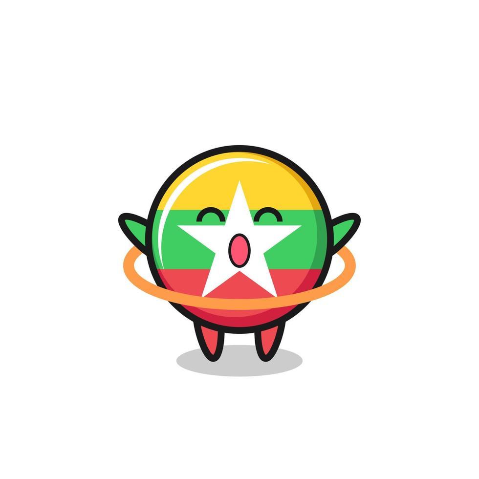 cute myanmar flag cartoon is playing hula hoop vector