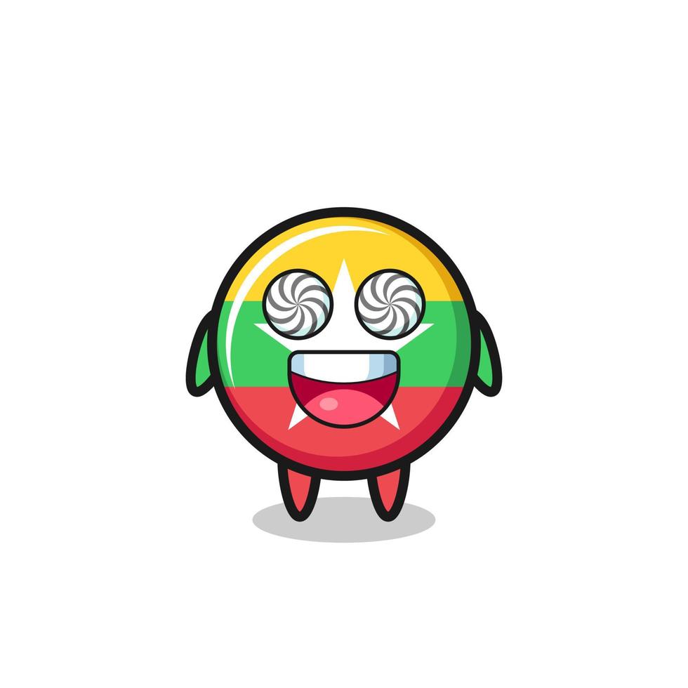 cute myanmar flag character with hypnotized eyes vector