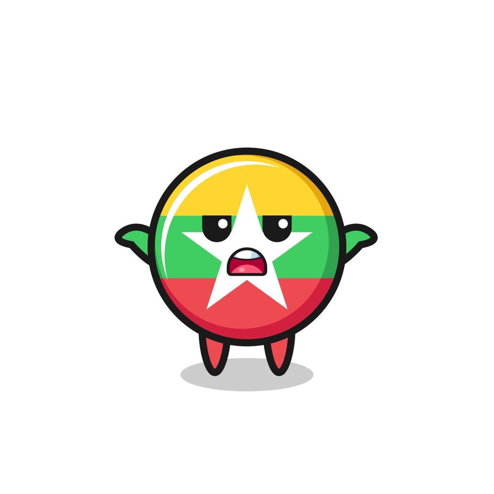 myanmar flag mascot character saying I do not know vector