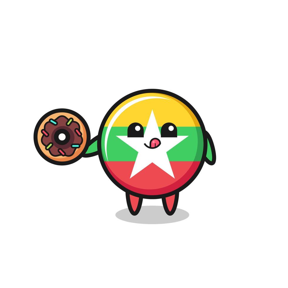 illustration of an myanmar flag character eating a doughnut vector