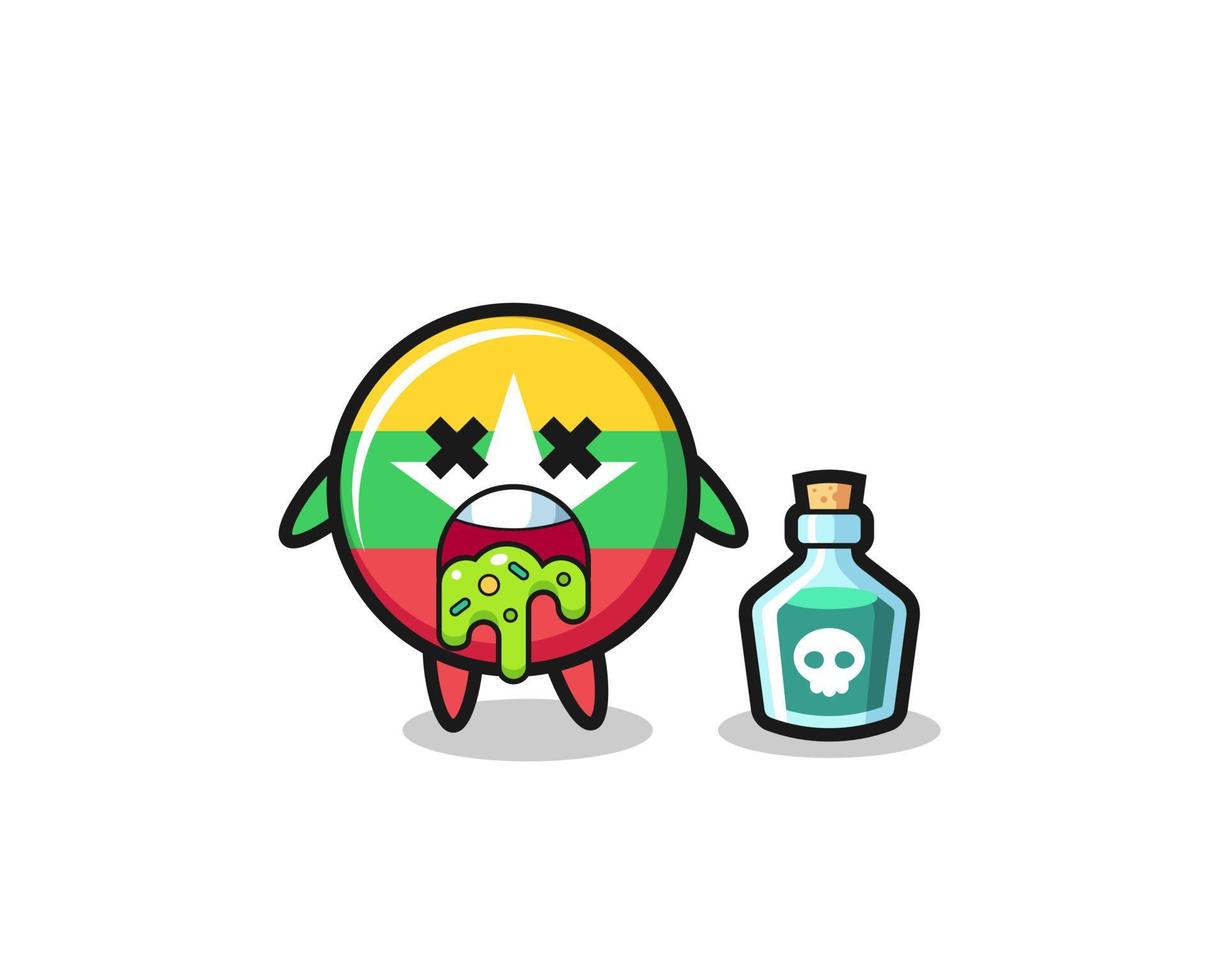 illustration of an myanmar flag character vomiting due to poisoning vector