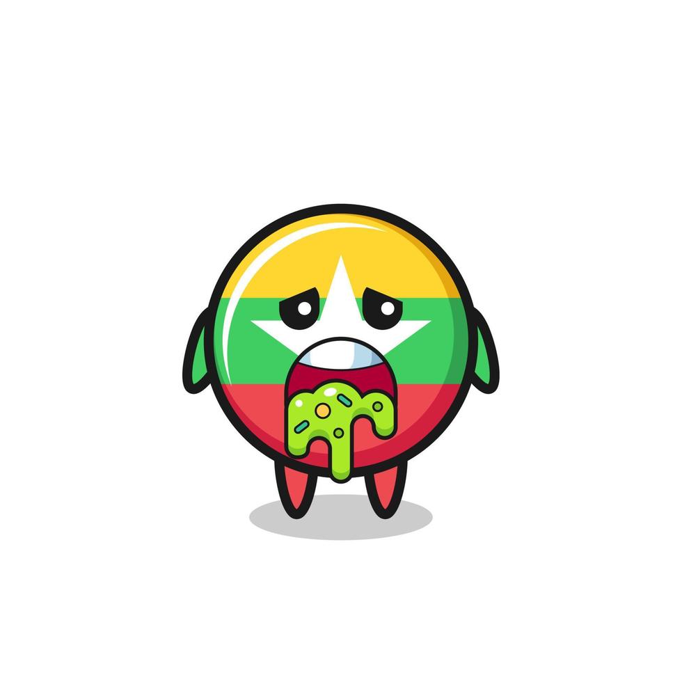 the cute myanmar flag character with puke vector