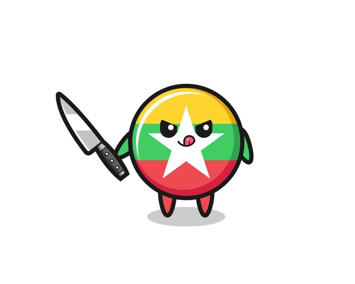 cute myanmar flag mascot as a psychopath holding a knife vector