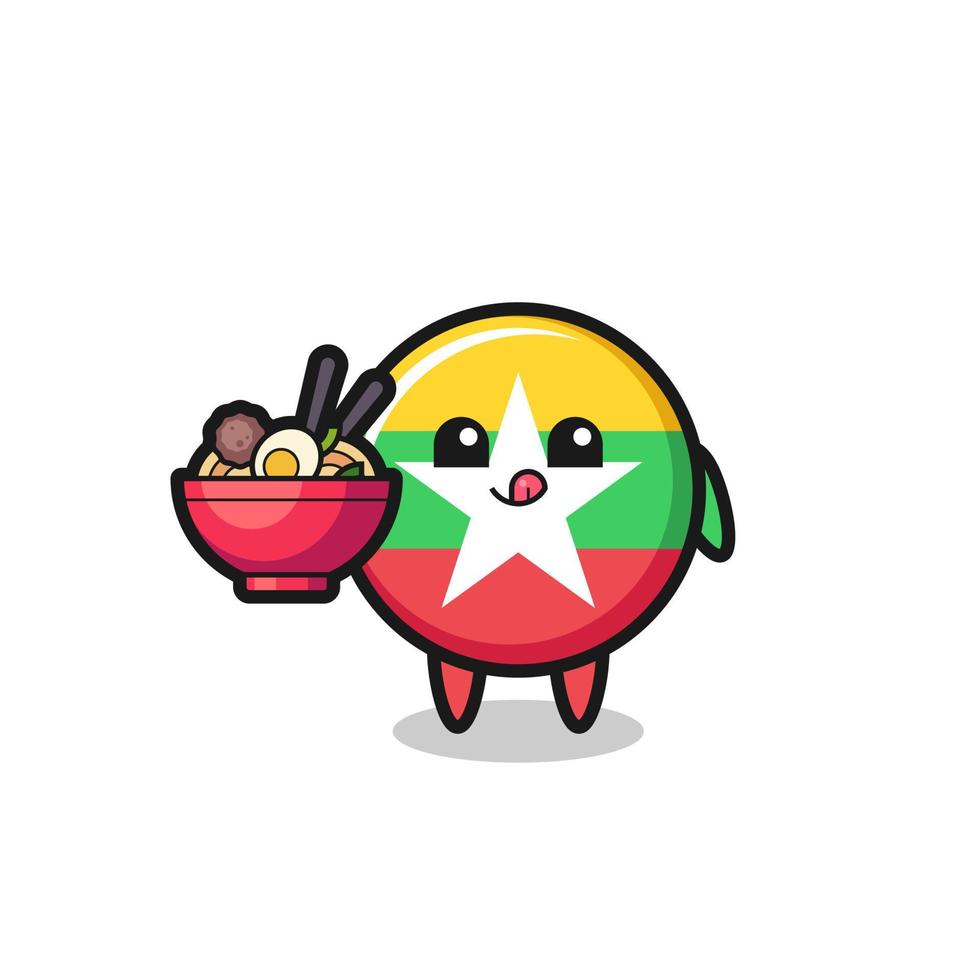 cute myanmar flag character eating noodles vector