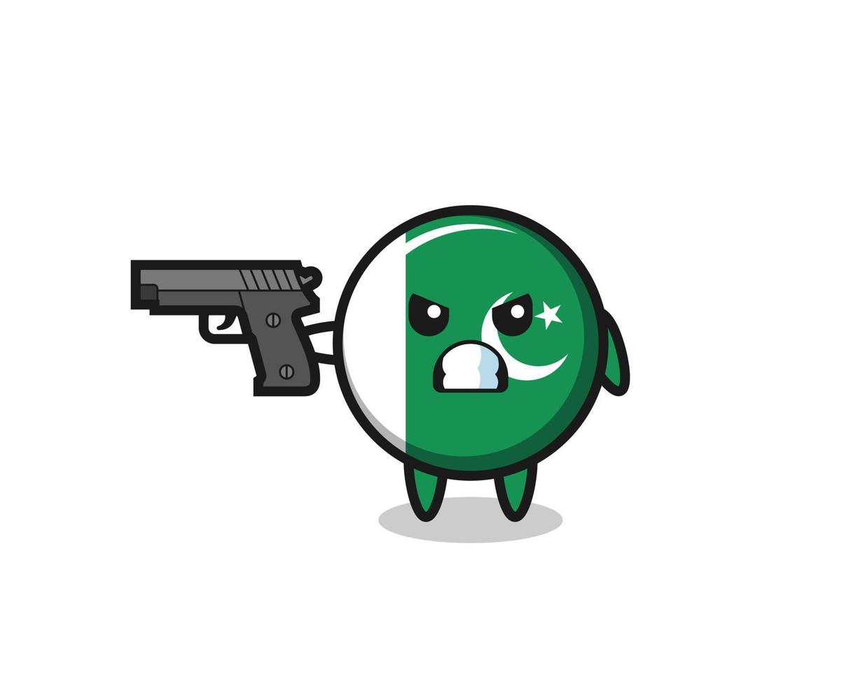 the cute pakistan flag character shoot with a gun vector