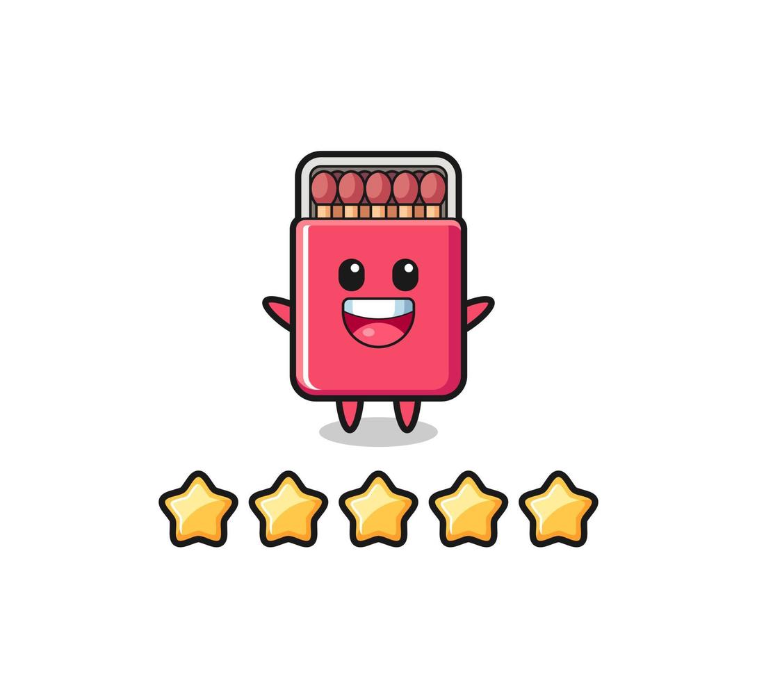 the illustration of customer best rating, matches box cute character with 5 stars vector