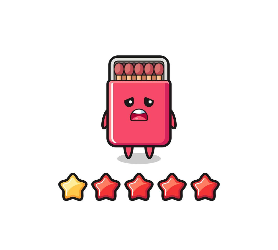 the illustration of customer bad rating, matches box cute character with 1 star vector