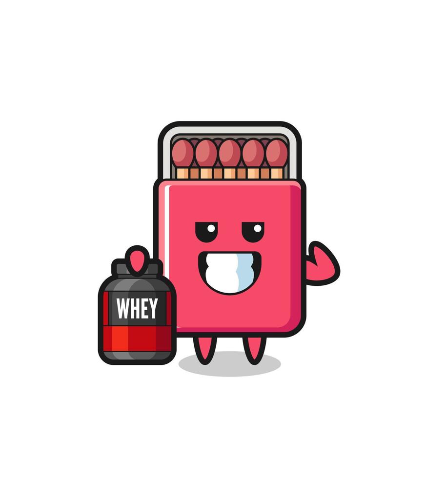 the muscular matches box character is holding a protein supplement vector