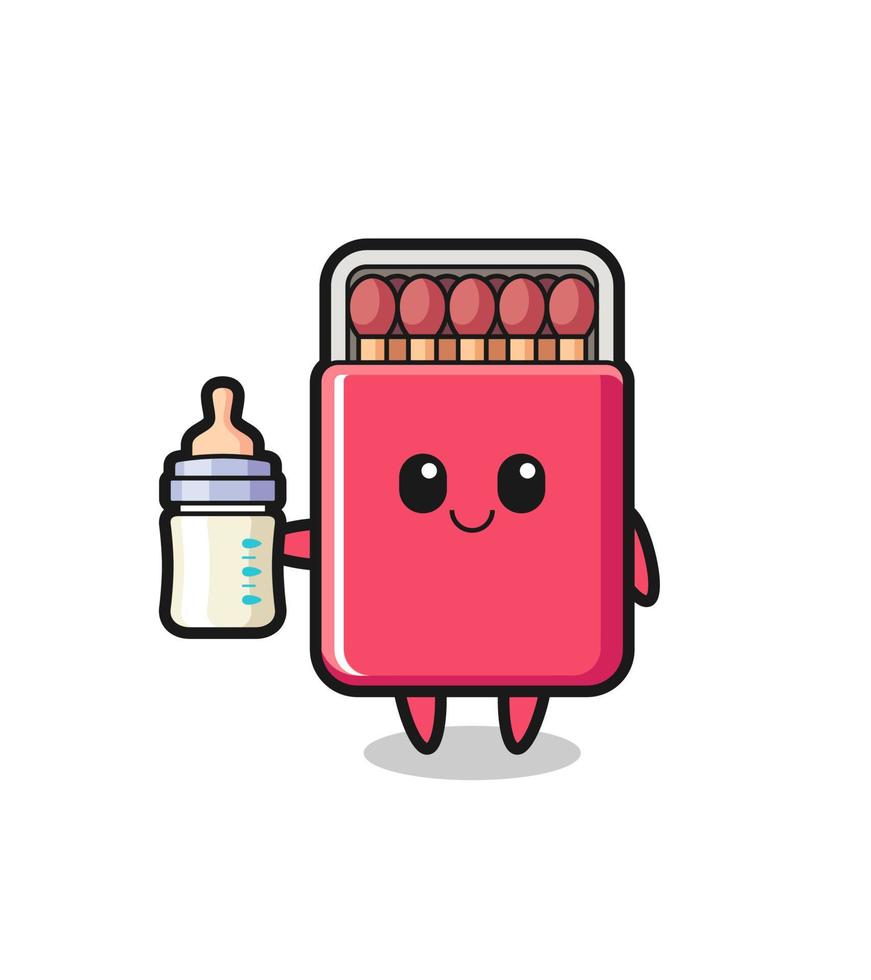 baby matches box cartoon character with milk bottle vector