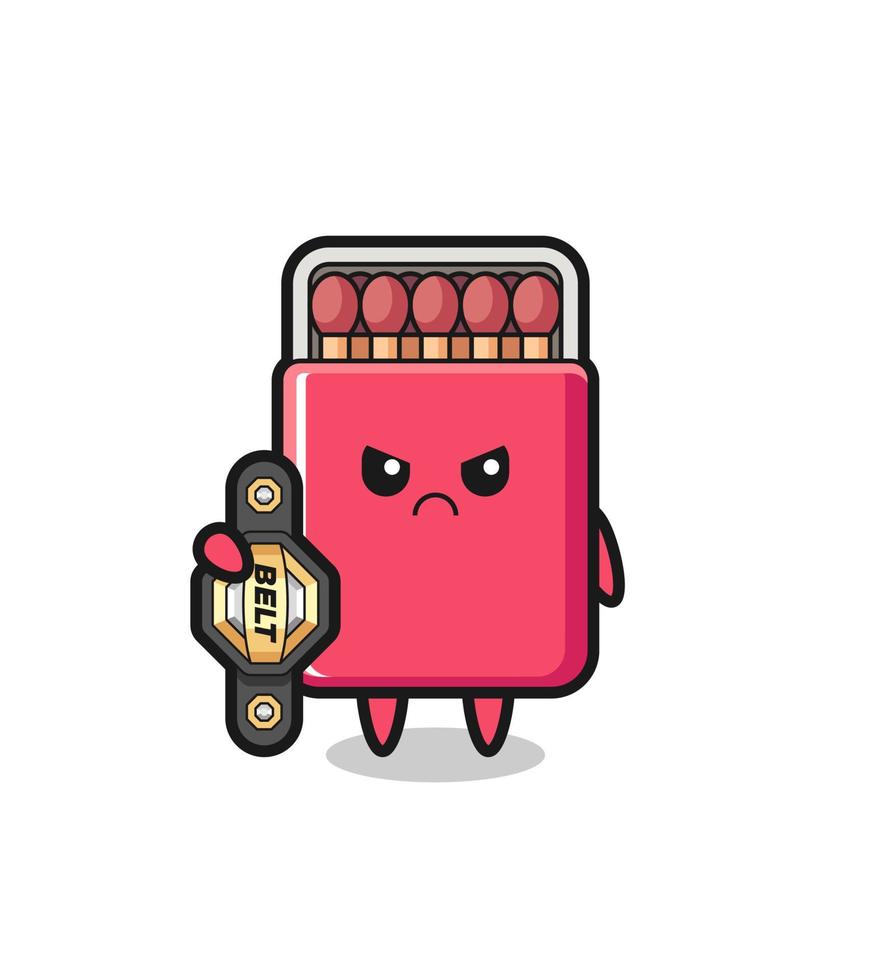 matches box mascot character as a MMA fighter with the champion belt vector