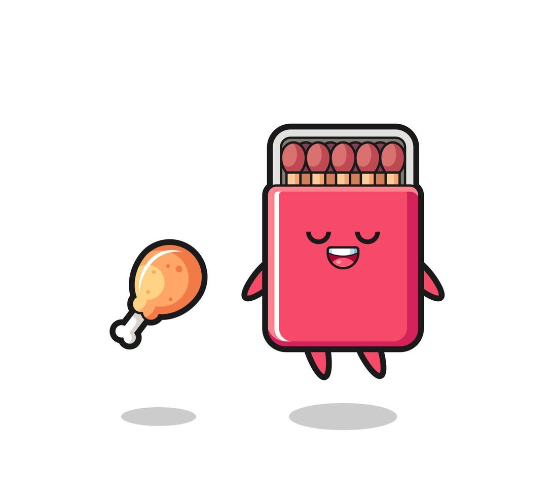 cute matches box floating and tempted because of fried chicken vector