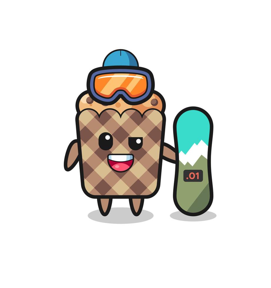 Illustration of muffin character with snowboarding style vector