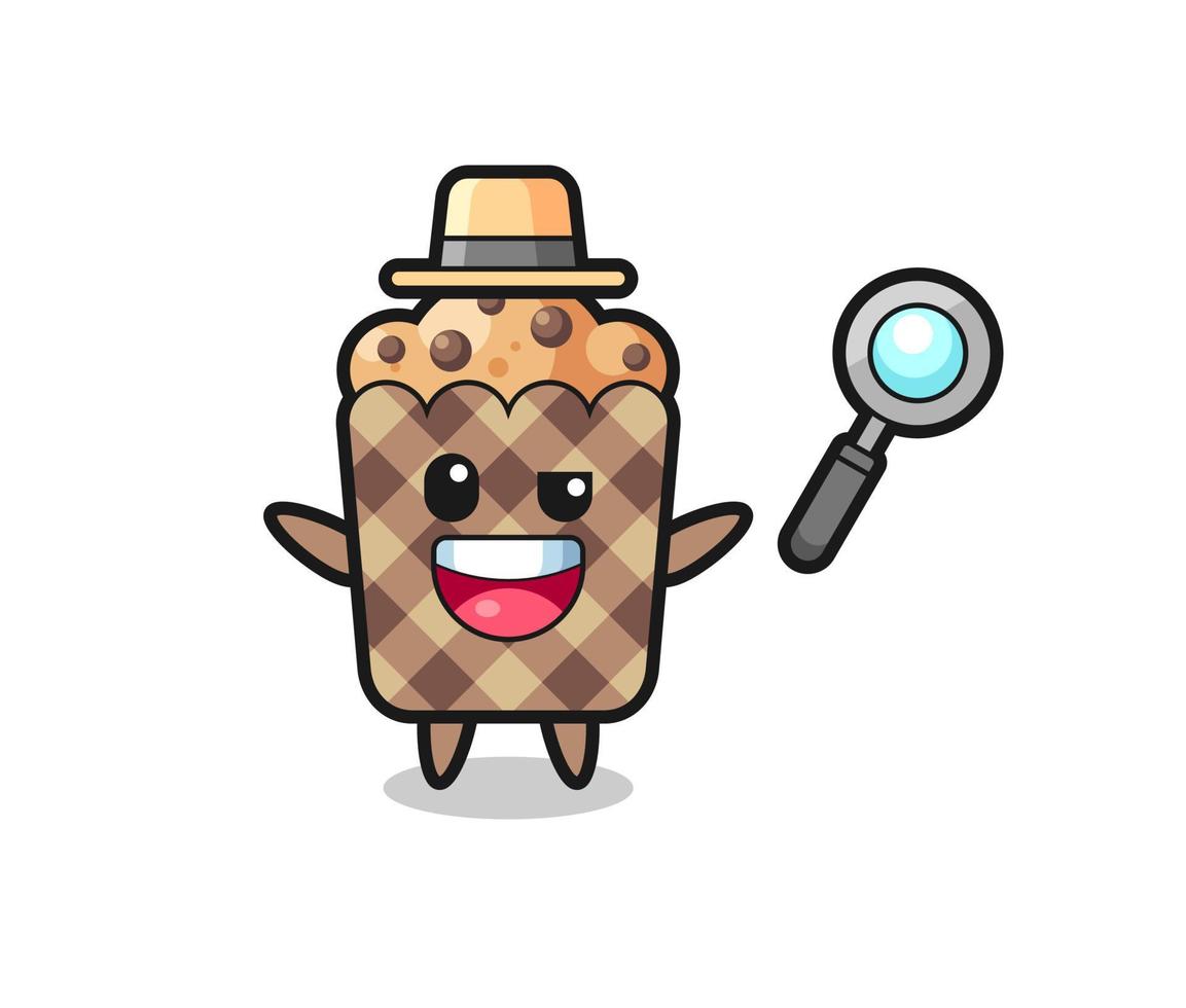 illustration of the muffin mascot as a detective who manages to solve a case vector