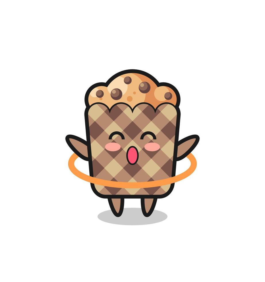 cute muffin cartoon is playing hula hoop vector