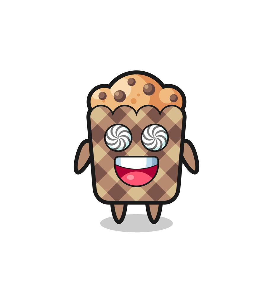 cute muffin character with hypnotized eyes vector