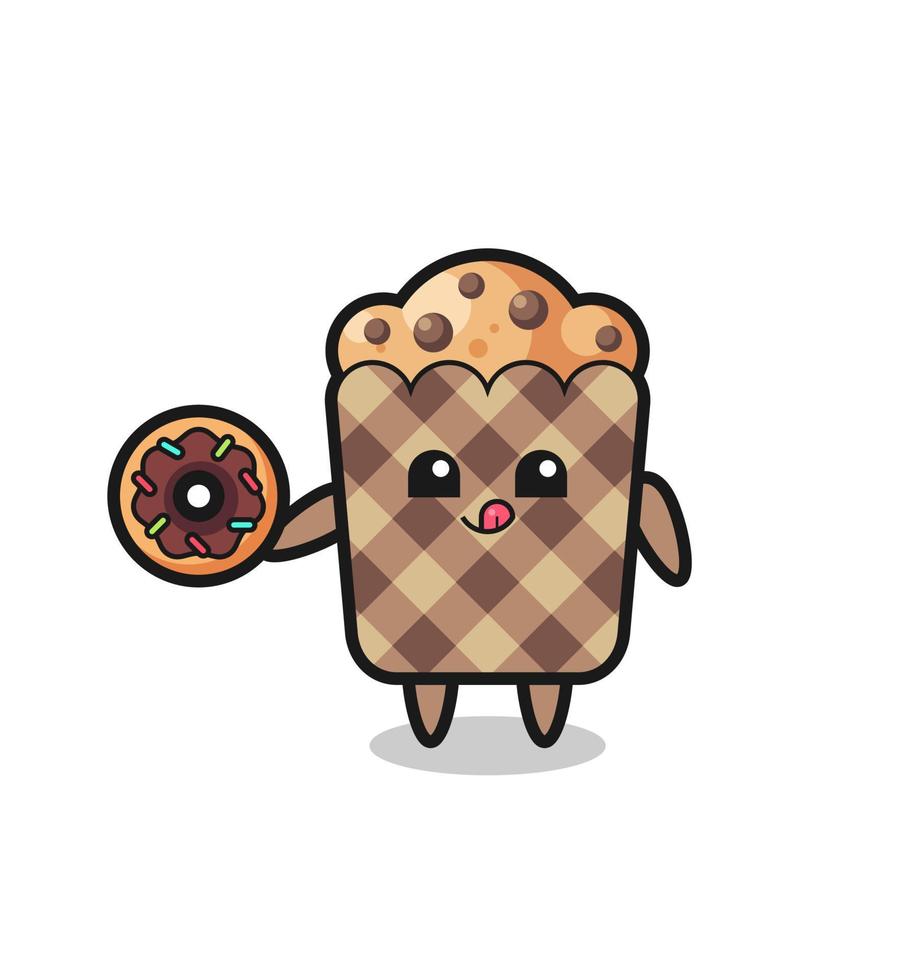 illustration of an muffin character eating a doughnut vector