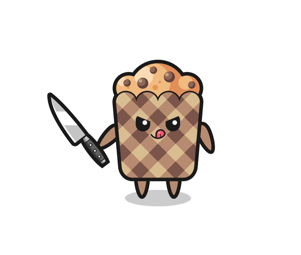 linda mascota de muffin como psicópata sosteniendo un cuchillo vector