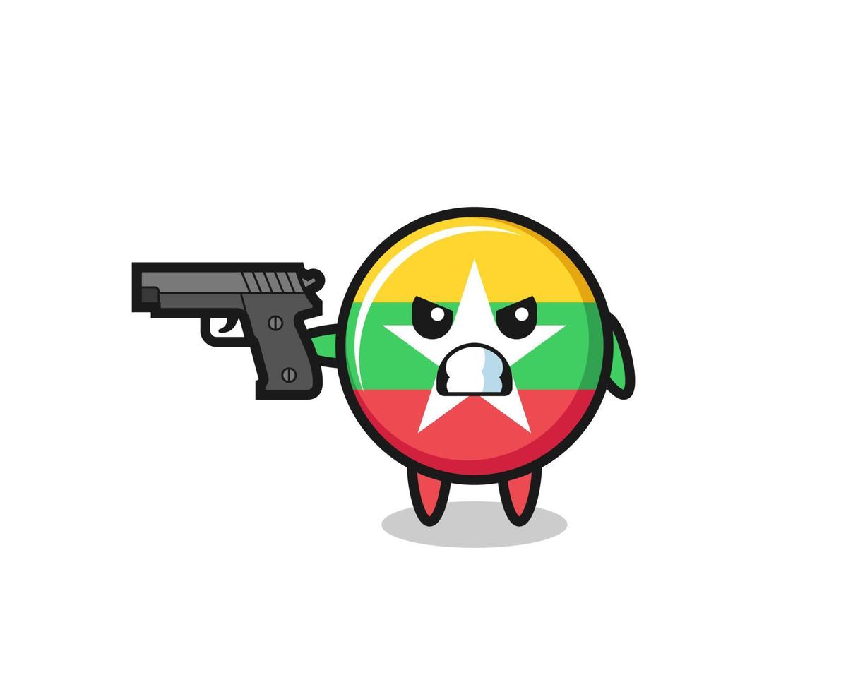 the cute myanmar flag character shoot with a gun vector