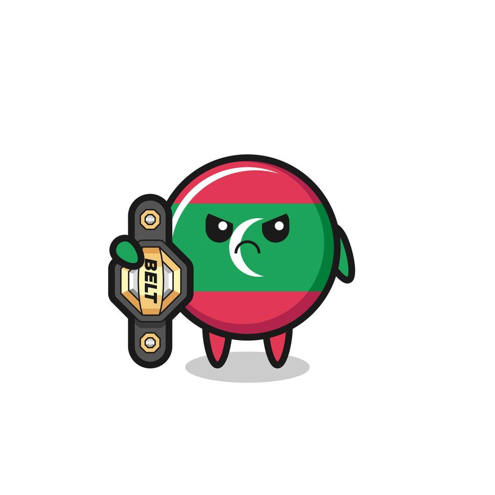 maldives flag mascot character as a MMA fighter with the champion belt vector