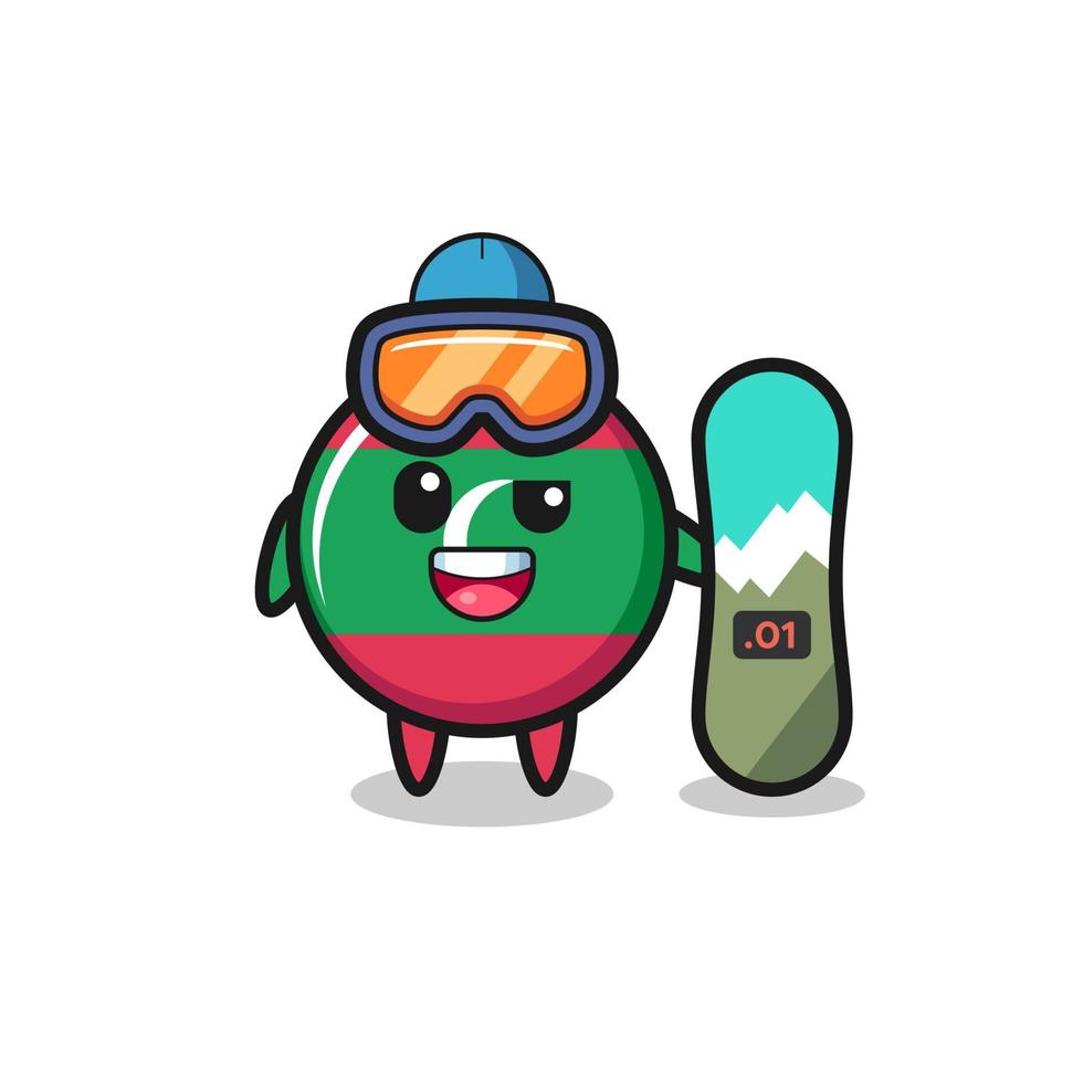 Illustration of maldives flag character with snowboarding style vector