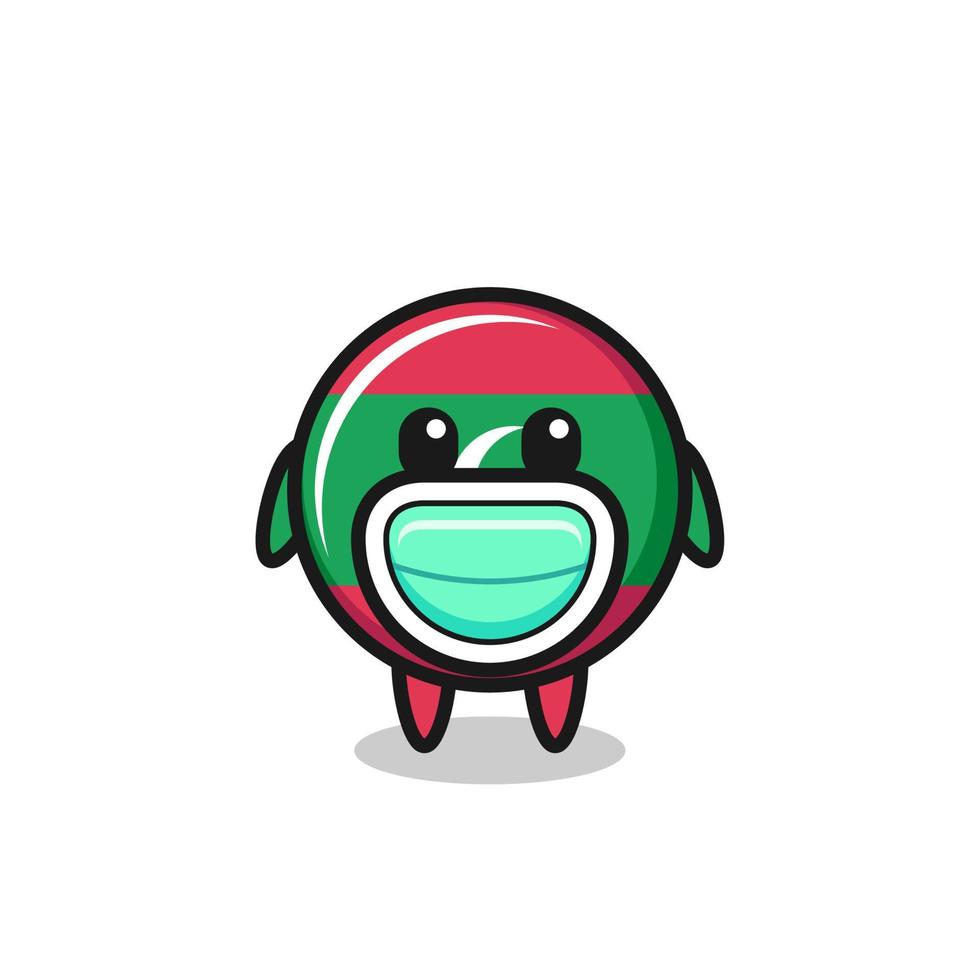 cute maldives flag cartoon wearing a mask vector