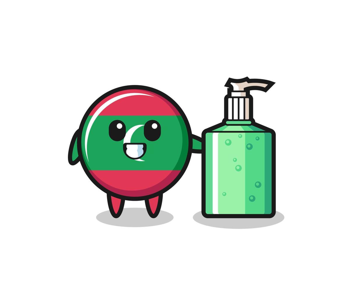 cute maldives flag cartoon with hand sanitizer vector