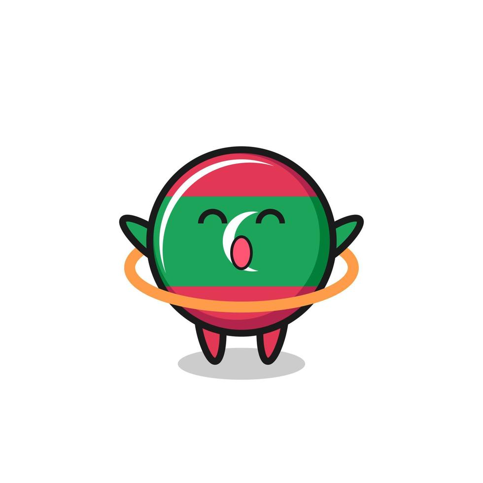cute maldives flag cartoon is playing hula hoop vector