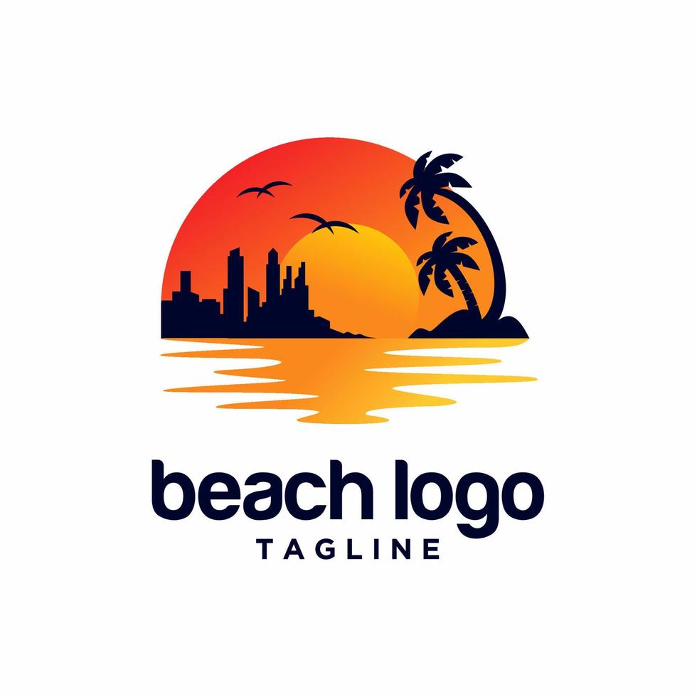 Beach Sunset Logo Design Vector Illustration