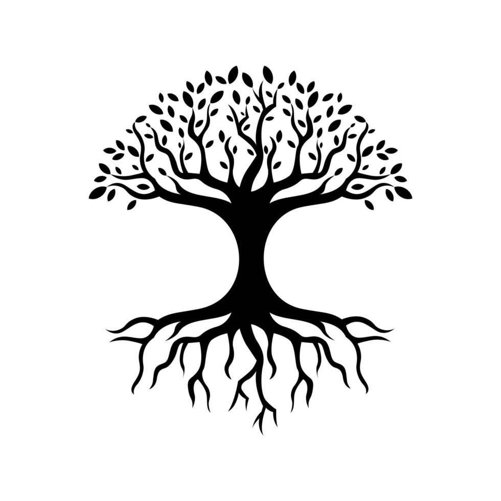 diseño del logo del árbol raíz. silueta vectorial de un árbol vector